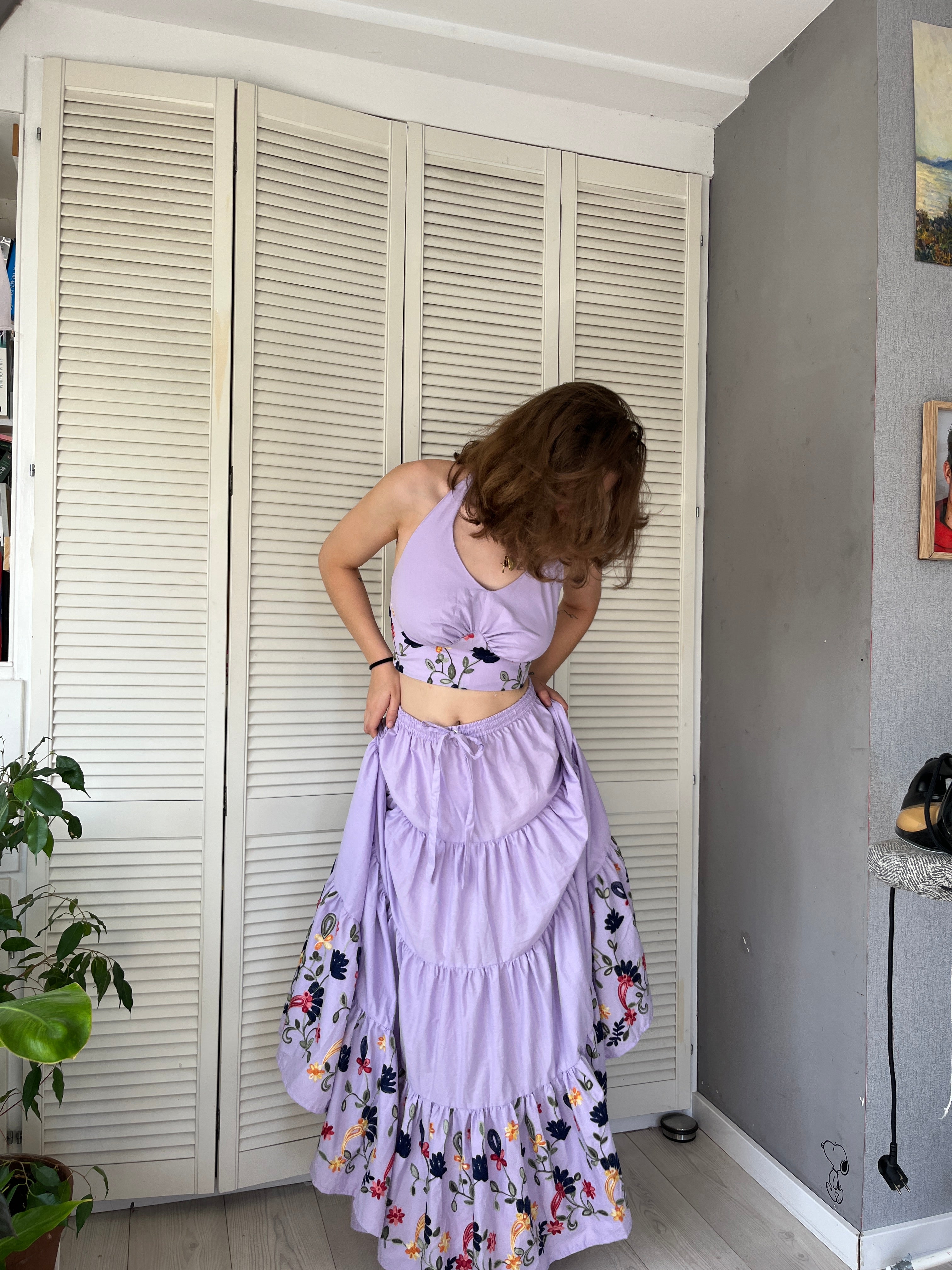 Donna crop top paars, 100% katoen